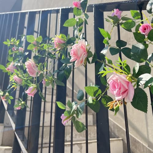 5.9FT Bendable Rose Flower Garlands, Artificial Silk Wild Roses Vine Hanging Flowers for Wall Fireplace Fence Trellis Wedding Baby Shower Home Spring Decor(Pink,2PC) - color: Pink, size: 2