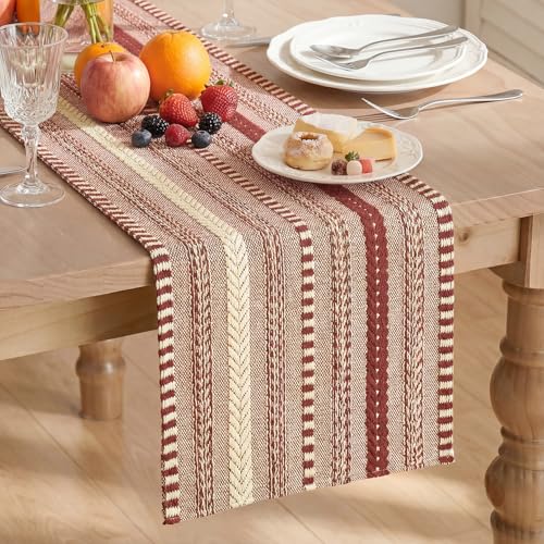 Artoid Mode Red Farmhouse Woven Table Runner, Seasonal Holiday Rustic Kitchen Dining Table Decoration for Home Party Decor 12x72 Inch - color: Red, size: 12" x 72", Table Runner