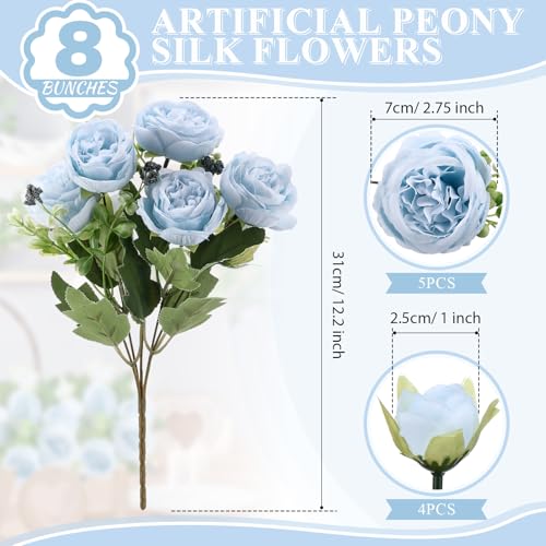8 Bundles Artificial Peonies Flowers Boho Faux Flowers Arrangements Artificial Centerpiece Spring Bouquet Floral Wedding Decoration for Vase(Blue) - color: Blue