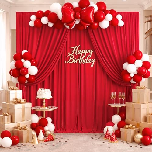 Wrinkle Free Red Backdrop Curtains for Parties, Thick Fabric Photo Backdrop Drapes for Christmas Photography Birthday Wedding Background Backdrop, 10ft x 8ft - color: Red, size: 10ftx8ft
