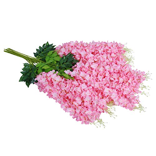 U'Artlines 24 Pack (Total 86.4 Feet) Artificial Fake Wisteria Vine Rattan Hanging Garland Silk Flowers String Home Party Wedding Decor (24, Pink) - color: Pink