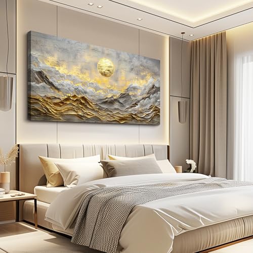 ZUITINGHUA Large Wall Decor For Living Room Canvas Wall Art For Office Modern Wall Decorations For Bedroom Golden Moon Landscape Painting Mountain Pictures Artwork Room Home Decor 24x48 In - color: Golden Moon Mountain, size: 48"L x 24"W