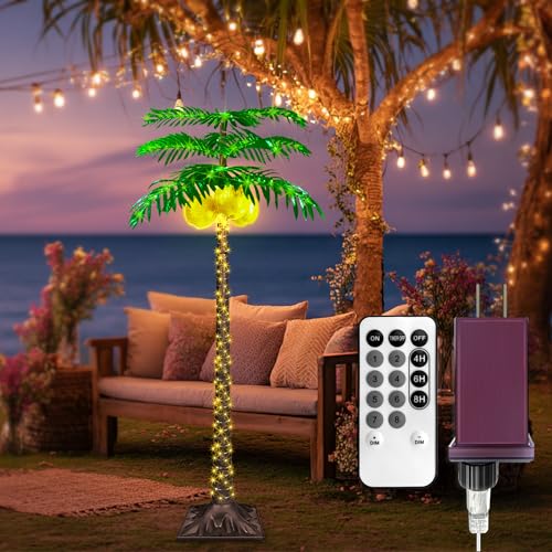 4FT LED Lighted Palm Tree with 281pcs Lights, Artificial LED Palm Tree with 3 Glowing Coconuts, Simulated Trunk with Lights, 8 Lighting Modes&Timer. - size: 4FT