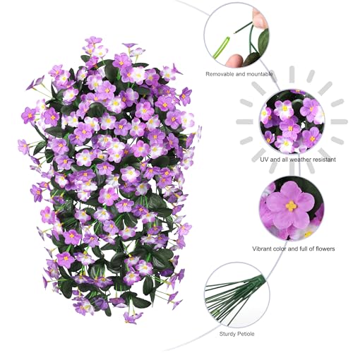 HyeFlora 2PCS Artificial Hanging Flowers for Outdoors Spring Decoration, Faux Daisy Plants Fake Silk Orchid Long Stems UV Resistant Mums for Home Garden Wall Party Indoor Outside Decor - color: Light Fuchsia+fuchsia