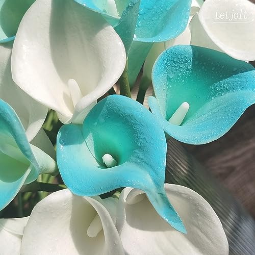 Letjolt Artificial Calla Lily Peacock Blue Flowers 20 Pieces | Artificial Flowers Bouquet, Wedding Bride Shower, Blessing Gift, Home Decoration, Faux Calla Lilies - color: Peacock-blue