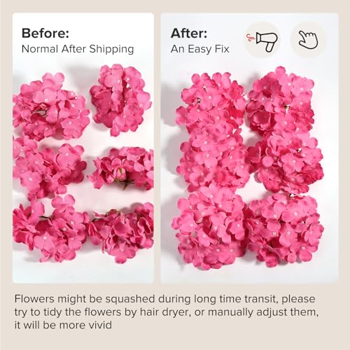 Auihiay 64pcs Hydrangea Artificial Flowers, Rose Red Artificial Hydrangea Flowers, Silk Hydrangea Heads with Stems for Garden, Home Party Baby Shower DIY Wedding Centerpiece (Rose Red) - color: Rose Red