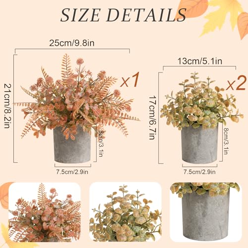 3 Pack Mini Orange Fake Potted Plants Artificial Plastic Eucalyptus Plants Fall Decor for Home, Office, Desk, Bathroom, Coffee Table & Shelf - color: Orange