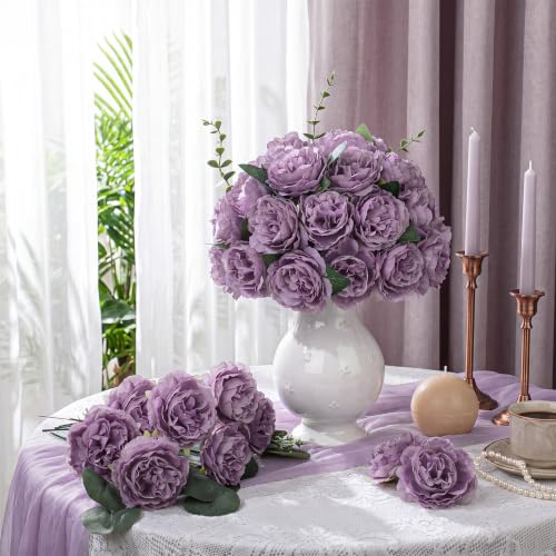Thiccywoov 200 Pcs Flowers Long Stem Artificial Rose Bulk, 3.2 Inches Silk Rose Head Flowers Faux for Wedding Bridal Bouquet Independence Day Home Floral DIY Centerpieces Party Decoration (Purple) - color: Purple