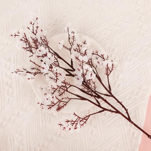1PCS Artificial Long Gypsophila Colorful Plum Blossom Home Bouquet Faux Flowers Autumn Garden Party Decoration (White-1PCS) - color: White-2pcs