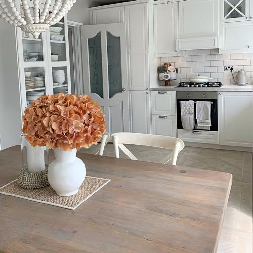JINWOE 5Pcs Silk Hydrangea Artificial Flowers, 20Inch Large Lifelike Boho Flowers,Artificial Hydrangeas for Indoor Bouquet Table Centerpieces Floral Arrangements Home Wedding Home（(Brown Yellow)） - color: Brown