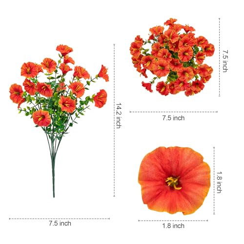 Ouddy Decor 24 Bundles Artificial Fall Flowers for Outdoors Decoration Artificial Mums Fake Silk Morning Glory Flowers Plants UV Resistant for Fall Autumn Thanksgiving Porch Garden Home Decor, Orange - color: Deep Orange