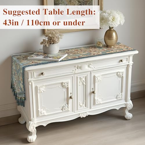 kilofly Elegant Floral Brocade Jacquard Table Runner Tassels (69 x 12 inches) - color: Blue, size: 69*12 inch