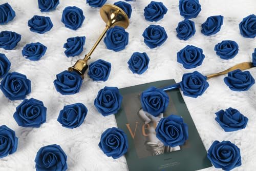 Fake Roses,200PCS Navy Blue Flowers 1.97in Foam Roses Artificial Flowers for Craft DIY Wedding Party Home Decoration(Navy Blue) - color: Navy Blue