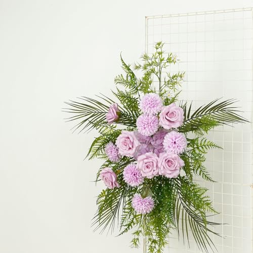 Efavormart Lavender Lilac Wedding Arch Swag, Artificial Rose and Chrysanthemum Floral Arrangement with Tropical Palm Leaves for Backdrop and Reception Decor - color: Lavender Arch02
