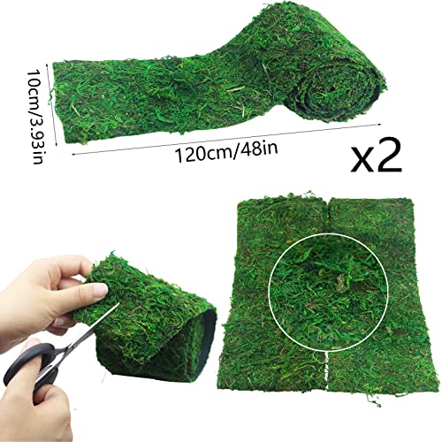 FAICOIA 2 Pcs Floral Moss Roll Rug 4" x 48" Dried Moss Mat for Crafts Table Runner Fairy Gardens Wedding Woodland Decor Preserved Green Moss Sheets for Forest Decoration Carpet Grass Wall 10x120cm - color: 2 Pcs 4 X 48 Inch/10 X 120 Cm