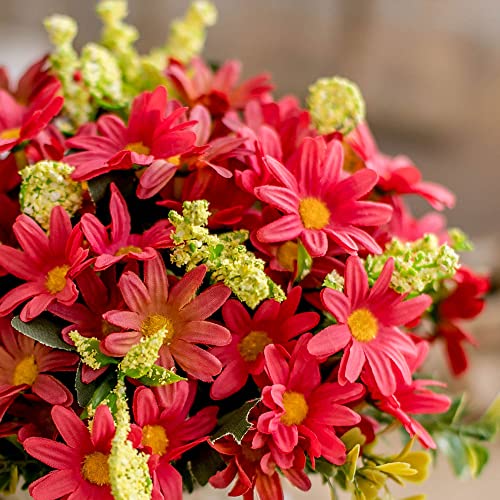 TKAS Artificial Flowers Fake Flowers Silk Rose Bouquets Decoration with Ceramics Vase for Table Home Office Wedding (Red Flowers) - color: Red Flowers