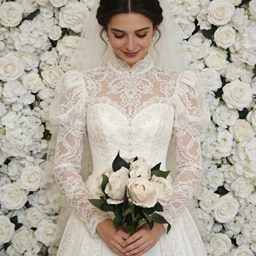 Set of 6 Pre-Made Artificial Rose Bouquets for Wedding, Velvet Silk Rose Bouquets for Bridesmaids, Fake Realistic Rose for Mohter's Day Valentine's Day Proposal Party Home Decor (Champagne) - color: Champagne