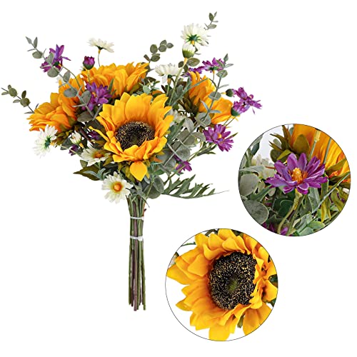 CEWOR Artificial Sunflowers Fake Cemetery Flowers for Grave Bouquet with Sunflowers for Bridal Bouquets Wedding Centerpieces Decor Party Table Gravesites Fall Floral Arrangements Home Decoration - color: Sunflowers-1