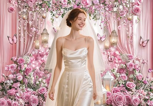 5X3ft Pink Butterfly Floral Backdrop for Photography Butterfly Flowers Theme Girls Party Decorations Background Wedding Birthday Baby Shower Party Cake Table Decor Photo Booth Props - color: Multi3, size: 5x3ft