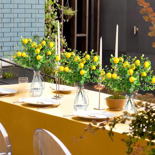 Tigeen 24 Pack Lemon for Decoration Fake Lemon Branches Artificial Vivid Yellow Faux Lemons Tables Centerpiece for Kitchen Stem Fruits for Home Spring Summer Decor - style: Lemons