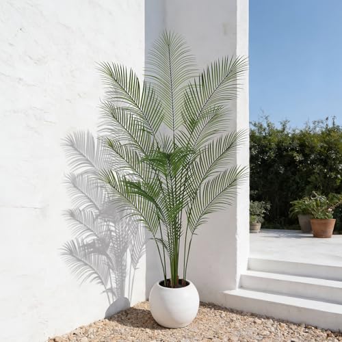Artificial Palm Tree 6FT Tall Faux Palm Tree Indoor Fake Plants Faux Tropical Plant, UV Resistant & Maintenance Free Indoor/Outdoor Fake Tree in Pot for Home Office Living Room Patio Decor - style: 6FT Fine Leaved