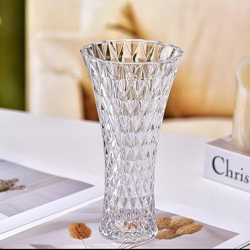 Glass Vase for Flowers Modern Vases Home Decor Unique Flower Vases for Bouquet 7.7in Centerpiece,Decor Room,Living Room,Library,Office - color: Crystal-3