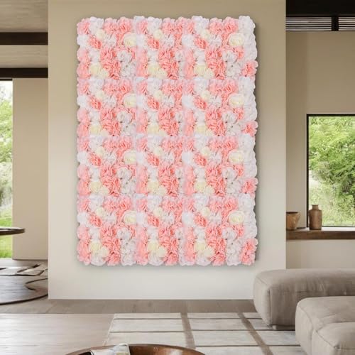 12-Pack Flower Wall Panels, 15x15 Inch Artificial Silk Rose Backdrop 3D Silk Hydrangea Rose Floral Panel for Photo Background Home Party Wedding Backdrop Decoration - color: Pink