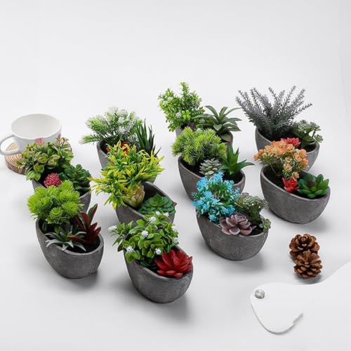 Artificial Potted Succulent Plant, Fake Greenery Simulated Succulent Pot, Small Faux Succulent Plant for Home Office Desk Table Indoor Decoration (H)