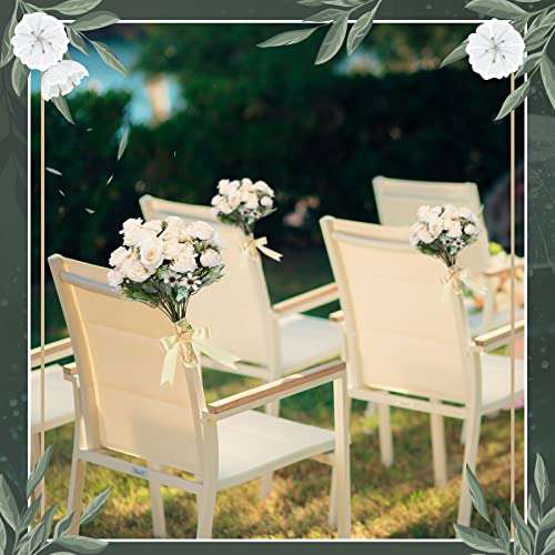 Jexine 16 Pack Artificial Roses Flower Bouquets Silk Fake Cream Flowers Bulk for Bridesmaid Bridal Wedding Party Decor, Home Vase Floral(White) - color: White