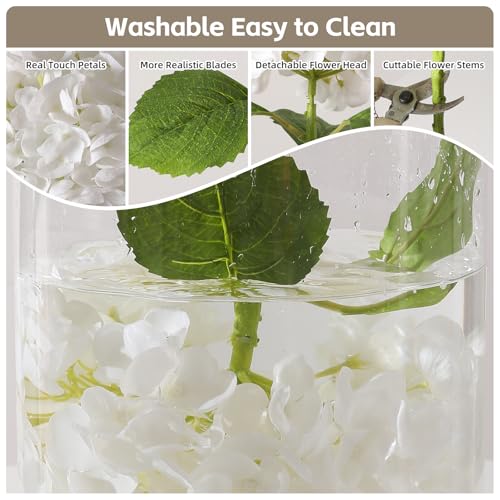 Nubry 2Pcs White Hydrangea Artificial Flowers, 22.5In Latex Faux Real Touch Large Hydrangea Flowers with Long Stems & Leaves for Home Office Decor Wedding Party Arrangements(White) - color: White, size: 2 Pcs