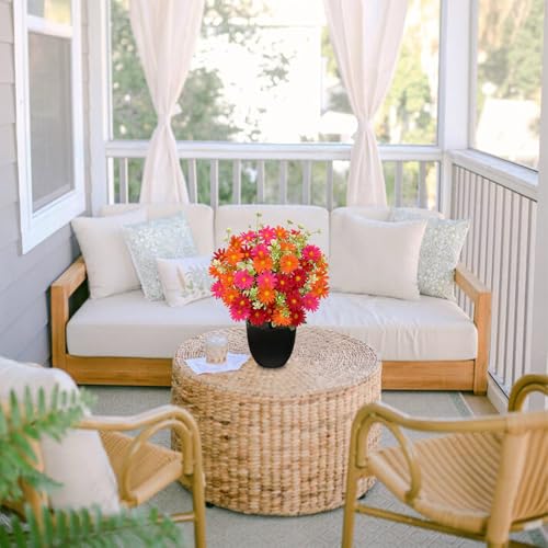 Artificial Daisy Flowers in Pot 12 Inch Fake Flowers Silk Daisy Arrangement Faux Plant Flower Decor for Spring Home Decor Table Centerpiece Garden Porch Window - Orange - color: Orange-daisy