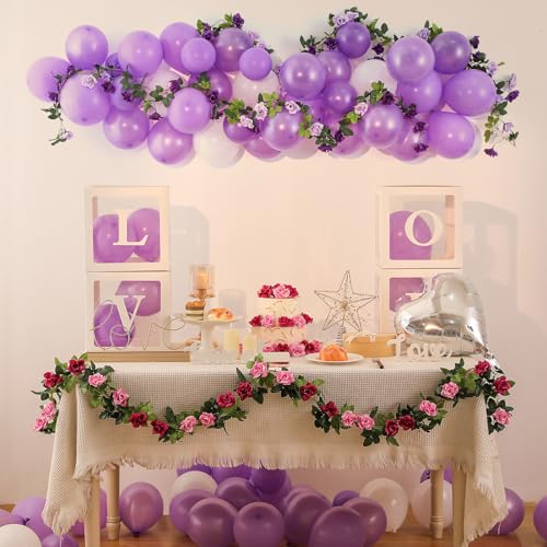 JUSTOYOU 2 Pack (15.8FT) Fake Rose Garland, Artificial Rose Vines Flowers Hanging Silk Rose Vine Wedding Home Backdrop Party Arch Arrangement Decoration - color: Fuchsia