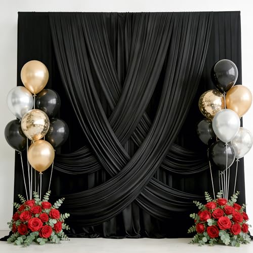 10x12ft Black Backdrop Curtain for Wedding Parties, Wrinkle Free 2 Panels 12 ft Long Silky Polyester Photo Backdrop Drapes Back Drop Cloth Drapery for Birthday Graduation Photography Background - color: Black, size: 5ft(W)x12ft(H)_2 Panels