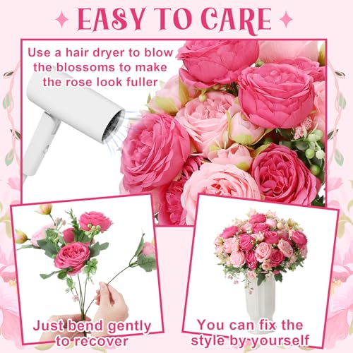 8 Pack Pink, Hot Pink Peonies Artificial Flowers, Fake Silk Hydrangea Bouquet for Bridal Wedding Home Table Decor Reusable Dining Opening Ceremony Birthday Arrangement Faux Floral - color: Pink,hot Pink