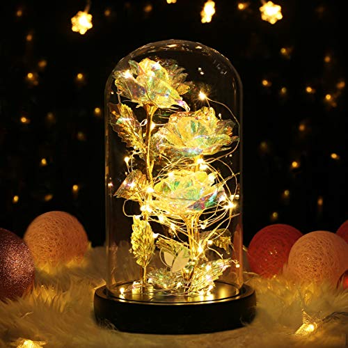 Mothers Day Forever Gifts for Mom, Colorful Flowers Rose in Glass Dome,Galaxy Flowers Rose with 2 Lighted Mode,Rainbow Rose Birthday Gifts for Women,Wife Girlfriend Daughter，Anniversary,Valentines - color: Colorful Rose
