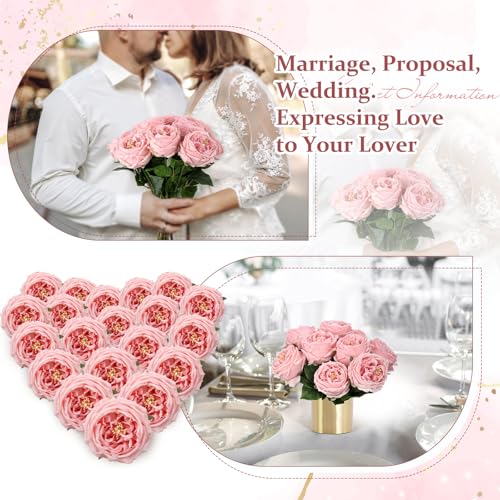 Daifunli 10pcs Real Lifelike Peonies Artificial Flowers, Faux Austin Rose with Long Stem Look Real Fake Flower for Christmas Valentines Arrangement Wedding Party Home Kitchen Decor(Pink) - color: Pink