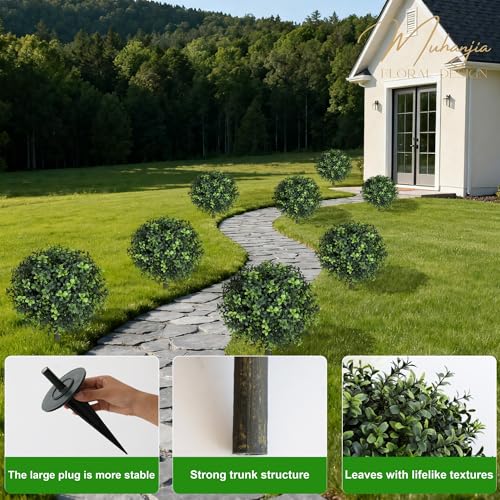 Muhanjia Artificial Boxwood Topiary Ball,Set of 2,UV Resistant Artificial Shrub Bushes with Ground Spike,Fake Evergreen Plant Easy to Insert in Ground for Porch Outdoor Indoor (Boxwood) - color: Boxwood