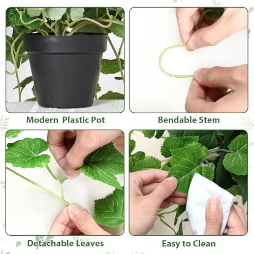 TOCHGREEN Artificial Plants Fake Pothos Ivy Plant Silk Plant for Home Decor Indoor in Pot,Faux Hanging Plant Realistic Small Faux Potted Plant for Bedroom Shelf Indoor Outdoor Decor (Green) - color: Green