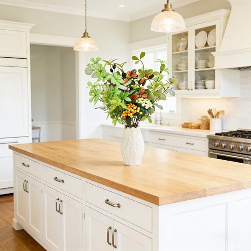 K&Y Realistic Artificial Potted Plants Olive Wild Fern Berry Decor Low Maintenance Faux Greenery Indoor Fake Plants for Home Office Bathroom Kitchen Desk Shelf No Watering Needed (White Vase) - color: White Vase