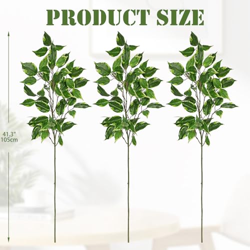 Ficus Leaves Artificial Branches 41.3" Faux Ficus Tree Branches Fake Greenery Plant Spray for Tree DIY Arch Wedding Bouquet Wreath Wall Decor - 3PCS - color: 41inch-3pcs/Green & White