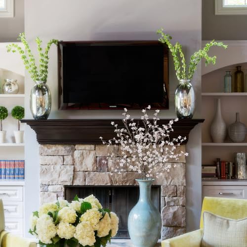 3 Pcs Cherry Blossom Branches Artificial Flowers for Spring Summer Indoor Decoration Faux Cherry Blossom Long Stems White Silk Fake Flowers for Tall Vase Arrangements Home Wedding Table - color: White
