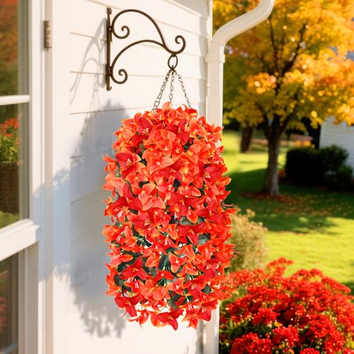 Faux Bougainvillea Artificial Fall Flowers for Outdoors, 2 Pcs Fake Fall Flowers Artificial for Decoration, Artificial Hanging Flowers UV Resistant Silk Flowers for Outside Planter Porch Patio
