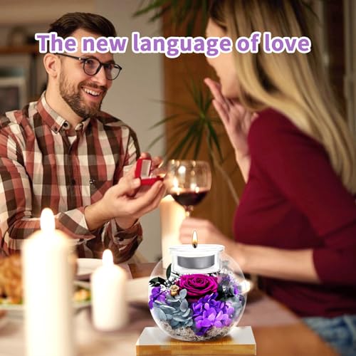 Flowers for Delivery, Preserved Flower in Glass Dome with Scented Candle, Long Lasting Rose Gifts for Women Wife Girlfriend on Christmas Mothers Day Valentines Day Birthday (Purple) - color: Purple