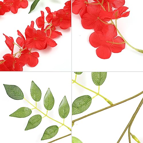 U'Artlines 24 Pack (Total 86.4 Feet) Artificial Fake Wisteria Vine Rattan Hanging Garland Silk Flowers String Home Party Wedding Decor (24, Red) - color: Red