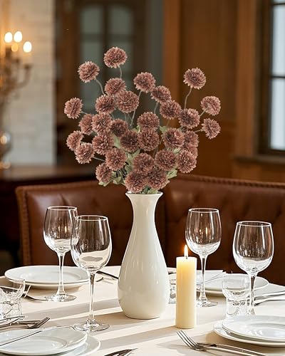 DuHouse 6pcs Artificial Flowers Faux Silk Pompon Mum,Silk Small Mini Chrysanthemum Ball with Stems for DIY Bouquets Centerpieces Vase Home Table Kitchen Decorations(Mocha Brown) - color: Mocha Brown, size: 6pcs
