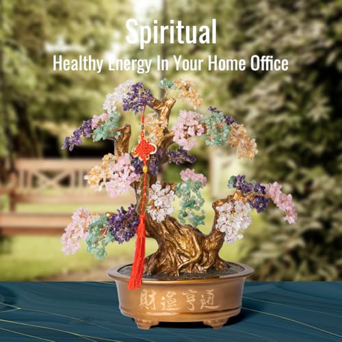 Natural Chakra Gemstone Crystal Bonsai Tree of Life（1,350 Gemstone Count） Large Feng Shui Money Tree for Luck and Wealth Desk Decoration 20 Inches - color: Big Multicolor