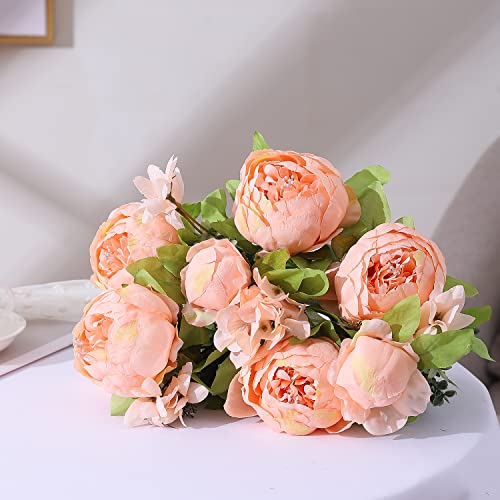 Duovlo Springs Flowers Artificial Silk Peony Bouquets Wedding Home Decoration,Pack of 1 (Spring Orange-Pink) - color: Spring Orange-pink