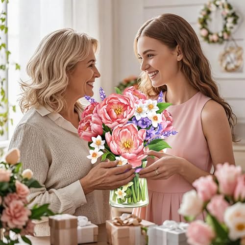 Airpark 3D Pop Up Paper Flowers Bouquet Card 12’‘ with Note & Envelope, Birthday Gifts, Get Well, Thank You, Greeting Cards for Women Mom Wife Friends, Peony Paradise - style: Peony Paradise