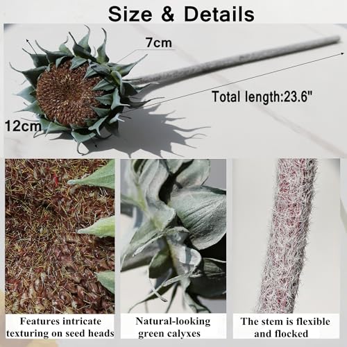 Htmeing 3PCS Artificial Sunflower Stems Faux Decor Flowers for Home Wedding Farmhouse Rustic Floral Arrangements Fake Flowers for Indoor Outdoor Display, 23.6 Inch (Brown) - color: Brown