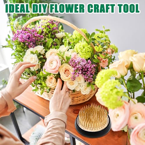 5 Pcs Flower Frogs for Flower Arrangements, Brass Floral Frog Kenzan with Rubber Base, Japanese Ikebana Flower Holder Fixed Tools for Vase, DIY Floral Arrangement Supplies (Multiple Sizes, Gold) - color: Gold